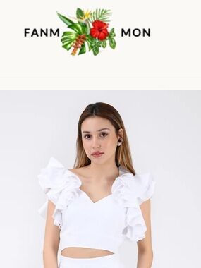 NWT FANM MON White Ruffle Sleeve Crop Top